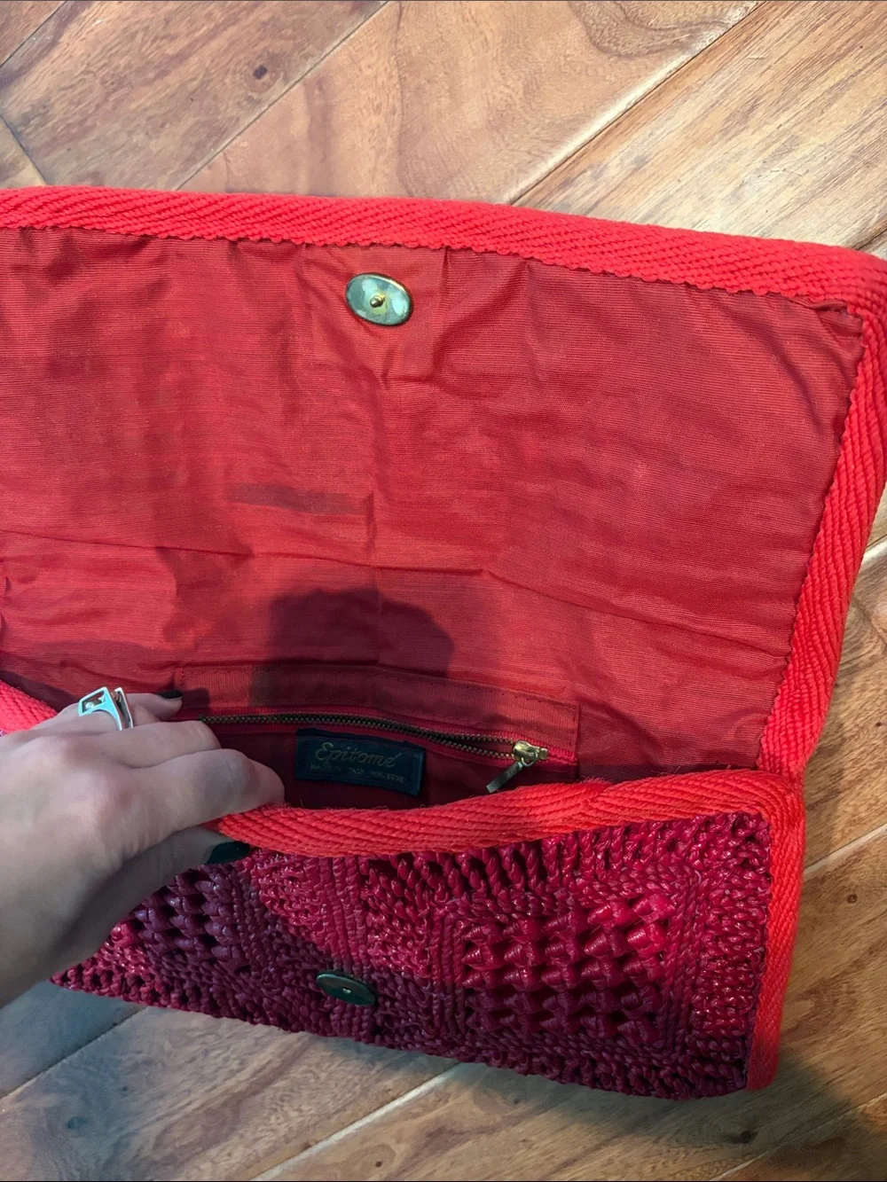 Vintage 1970s Epitome Red Straw Woven Clutch Bag